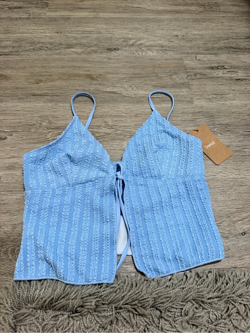 Samiol Light Blue Textured Knit Swim Tankini Top